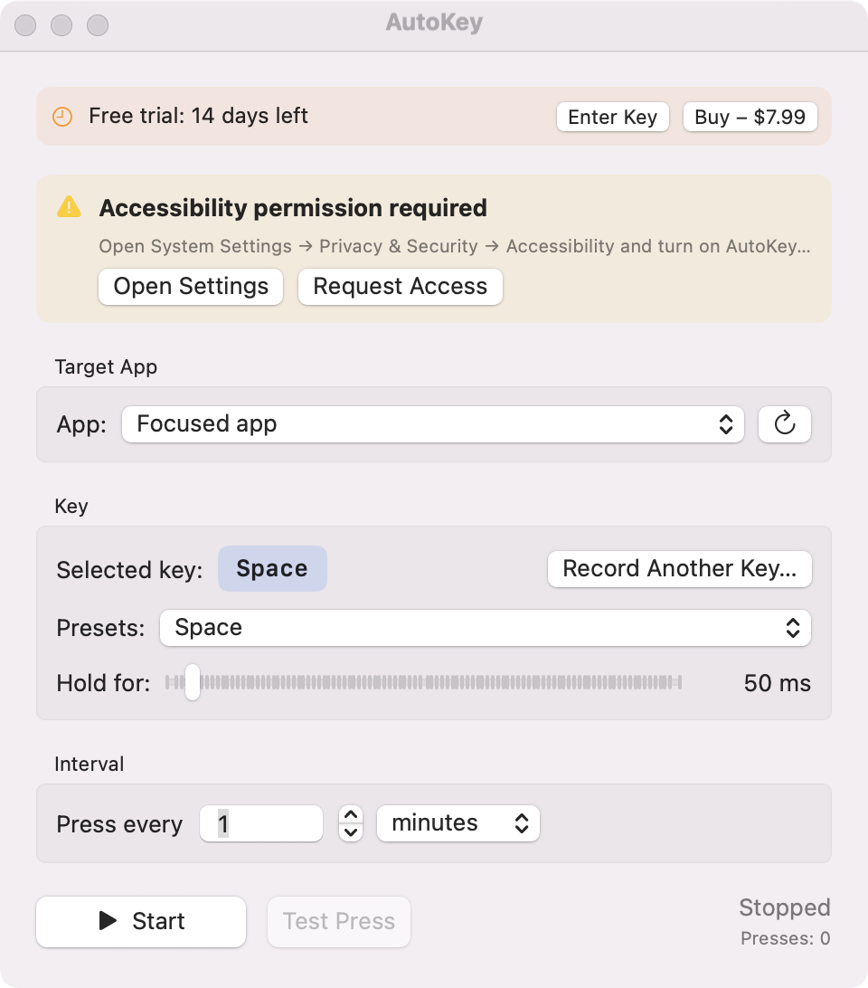 AutoKey window on macOS