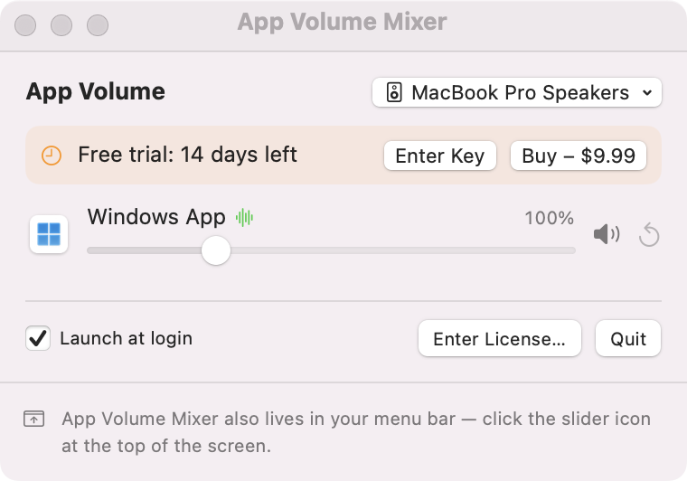 App Volume Mixer window on macOS